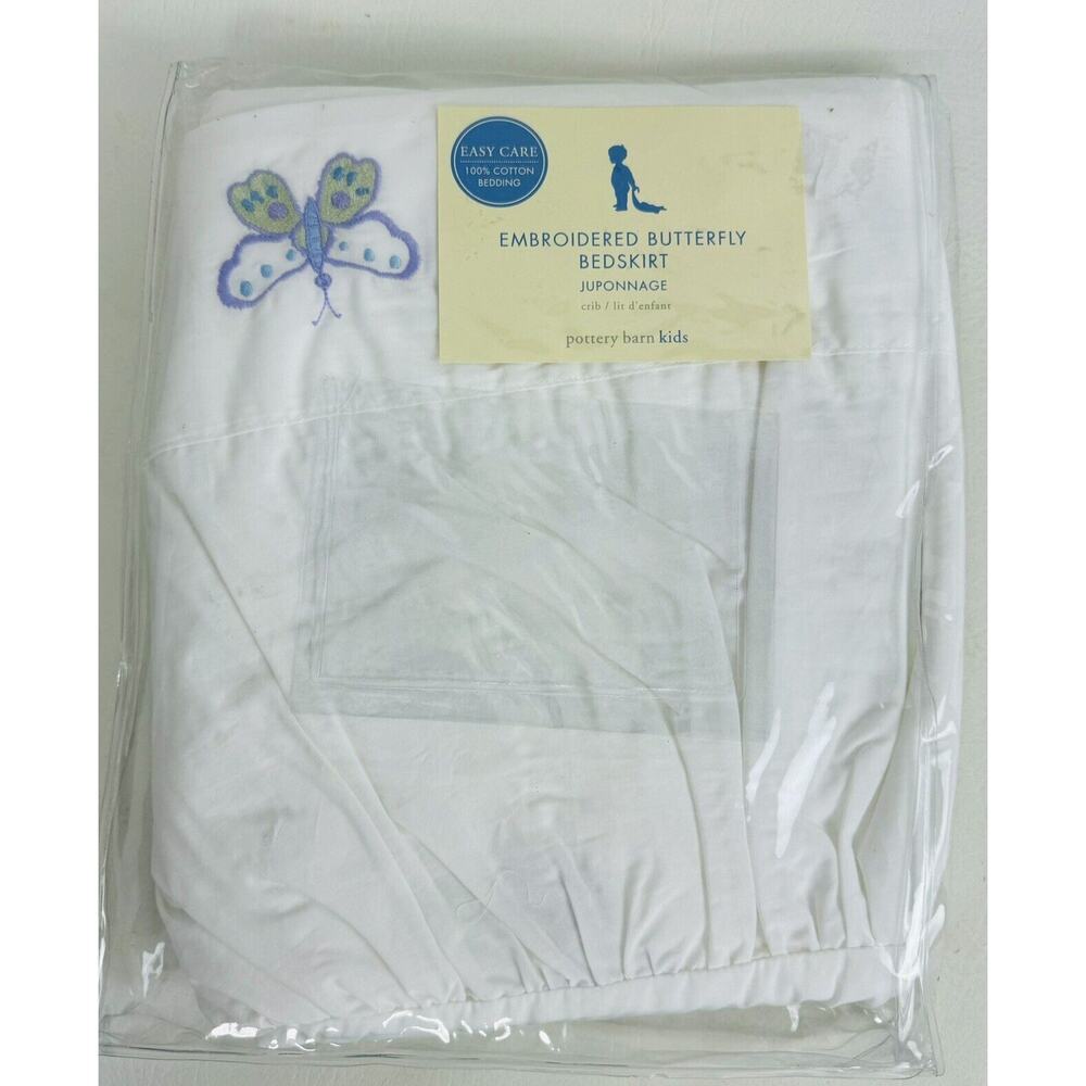 Pottery Barn Kids Embroidered Butterfly Crib Bed Skirt Cotton Baby Nursery New